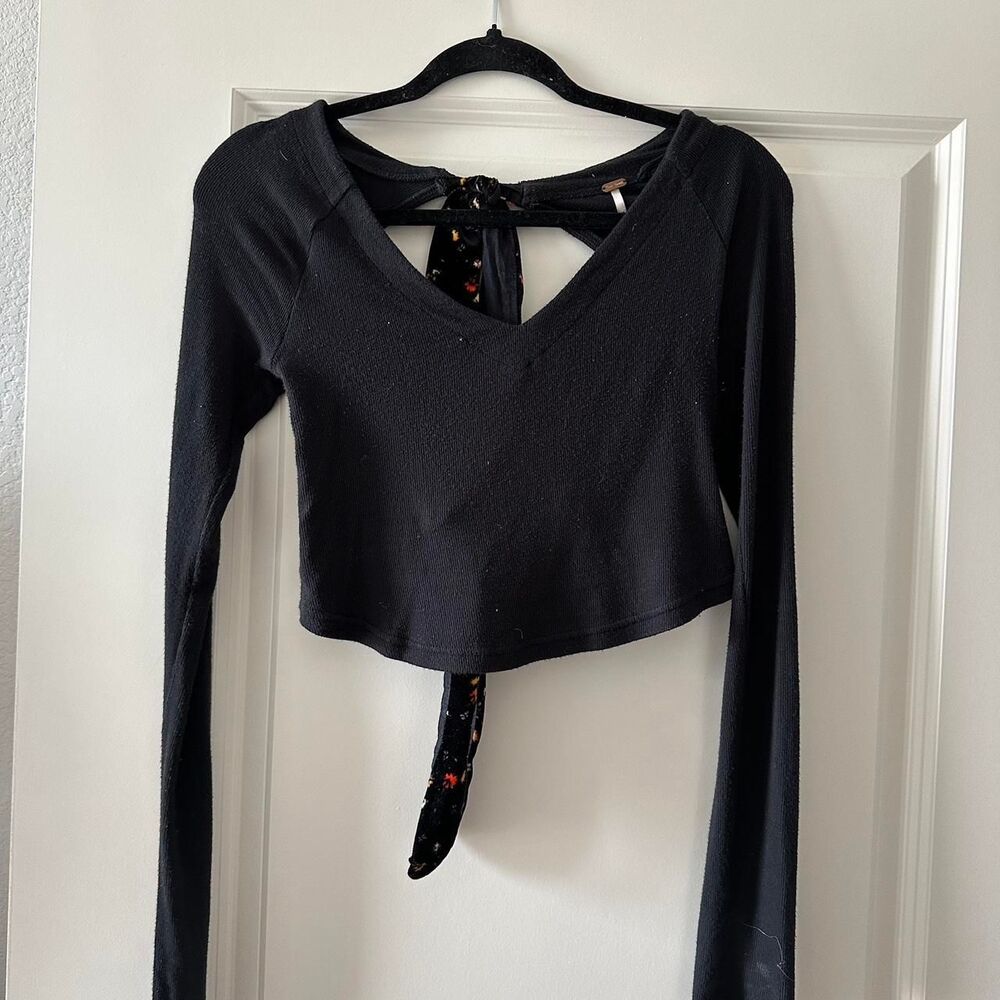 Free People Floral Tie Open Back Knit Crop Top